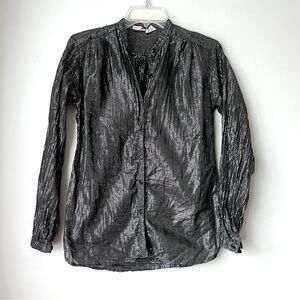 Vintage 80s Hot Shot Black & Metallic Silver Pinstripe Semi Sheer Blouse S